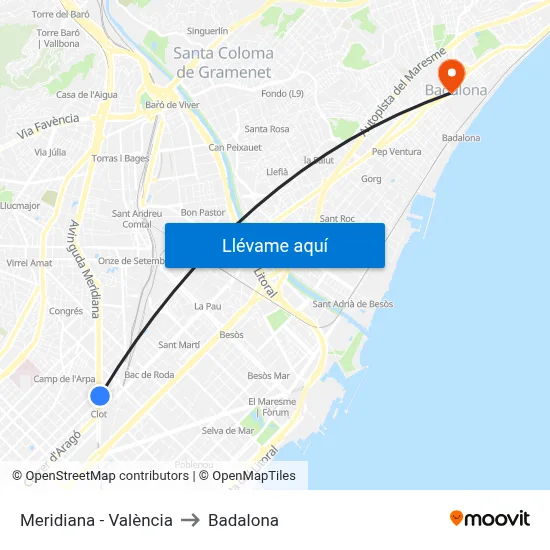 Meridiana - València to Badalona map