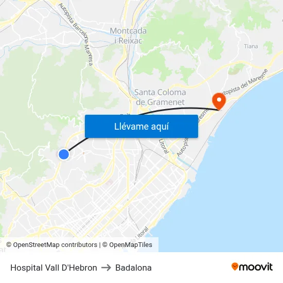 Hospital Vall D'Hebron to Badalona map