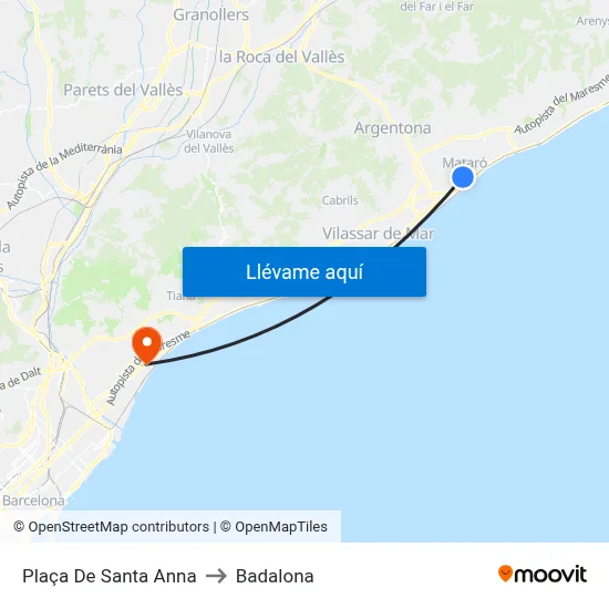 Plaça De Santa Anna to Badalona map