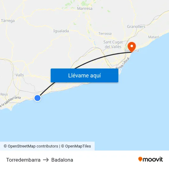 Torredembarra to Badalona map