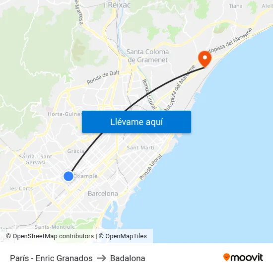 París - Enric Granados to Badalona map