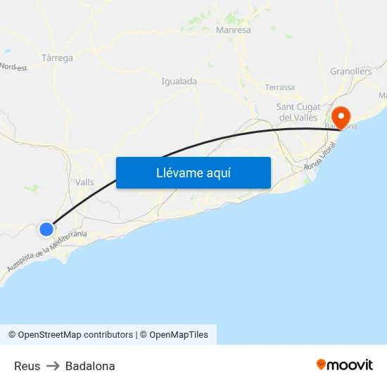 Reus to Badalona map