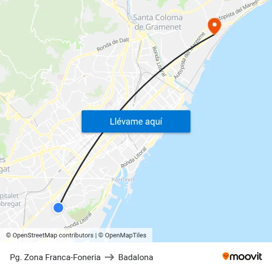 Pg. Zona Franca-Foneria to Badalona map
