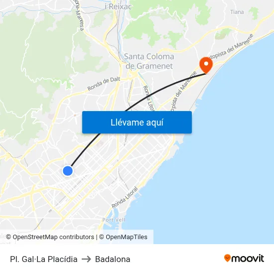 Pl. Gal·La Placídia to Badalona map