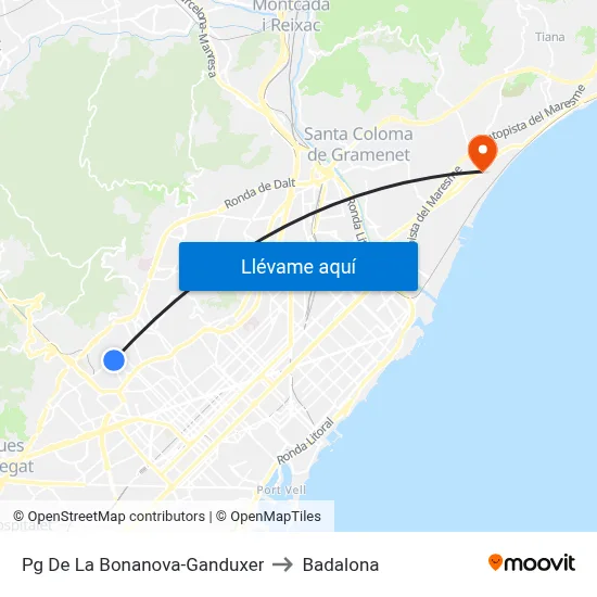 Pg De La Bonanova-Ganduxer to Badalona map