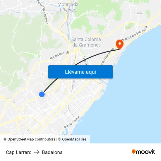 Cap Larrard to Badalona map