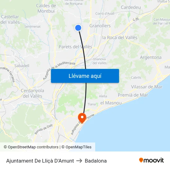 Ajuntament De Lliçà D'Amunt to Badalona map
