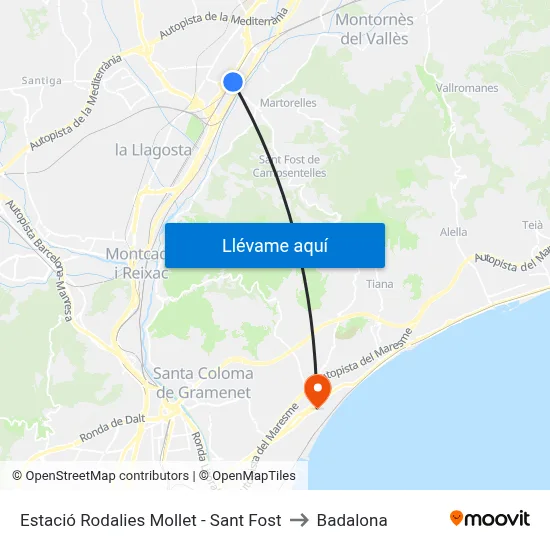Estació Rodalies Mollet - Sant Fost to Badalona map