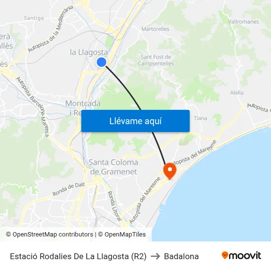 Estació Rodalies De La Llagosta (R2) to Badalona map