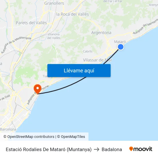 Estació Rodalies De Mataró (Muntanya) to Badalona map