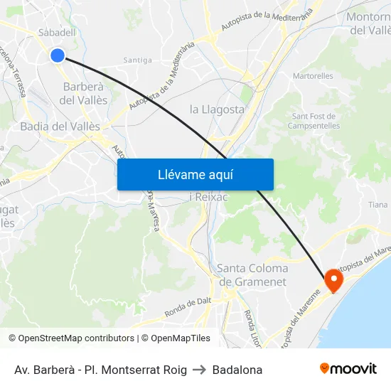 Av. Barberà - Pl. Montserrat Roig to Badalona map