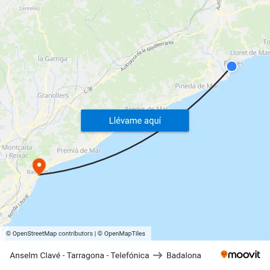 Anselm Clavé - Tarragona - Telefónica to Badalona map