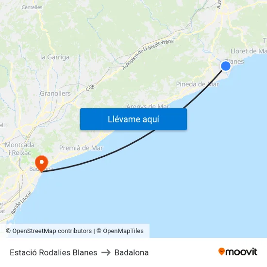 Estació Rodalies Blanes to Badalona map