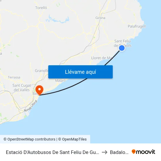 Estació D'Autobusos De Sant Feliu De Guíxols to Badalona map