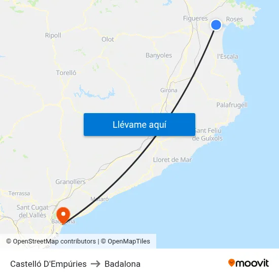 Castelló D'Empúries to Badalona map