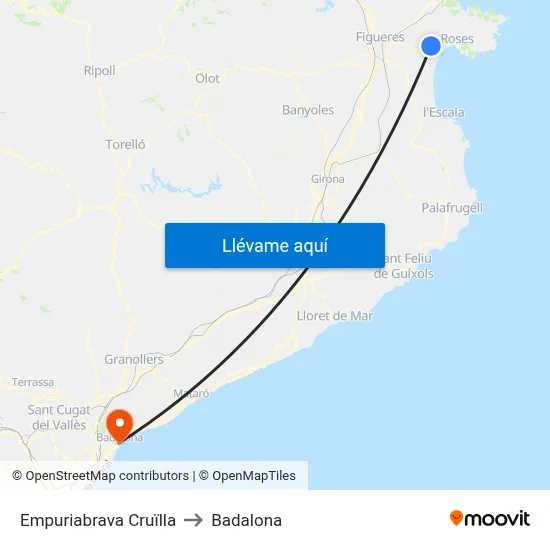 Empuriabrava Cruïlla to Badalona map
