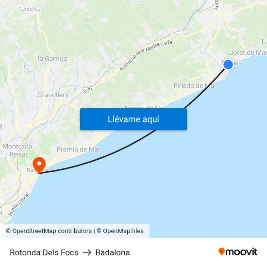 Rotonda Dels Focs to Badalona map