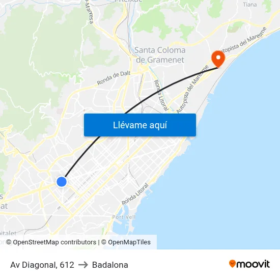 Av Diagonal, 612 to Badalona map