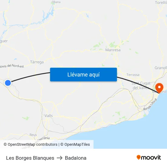 Les Borges Blanques to Badalona map