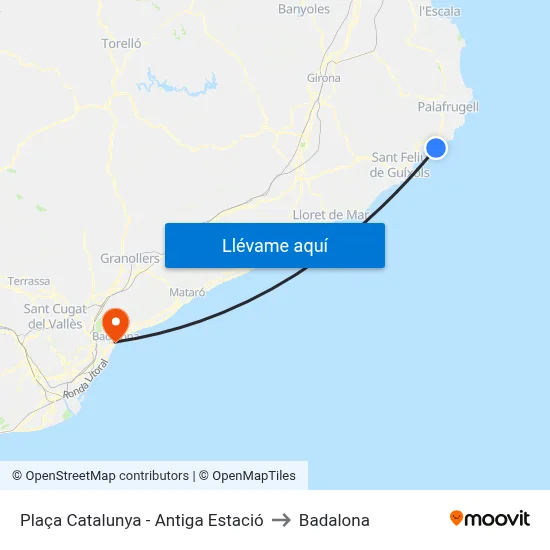 Plaça Catalunya - Antiga Estació to Badalona map
