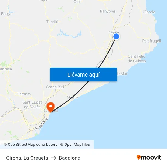 Girona, La Creueta to Badalona map