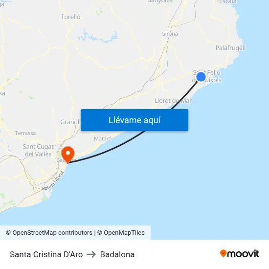 Santa Cristina D'Aro to Badalona map