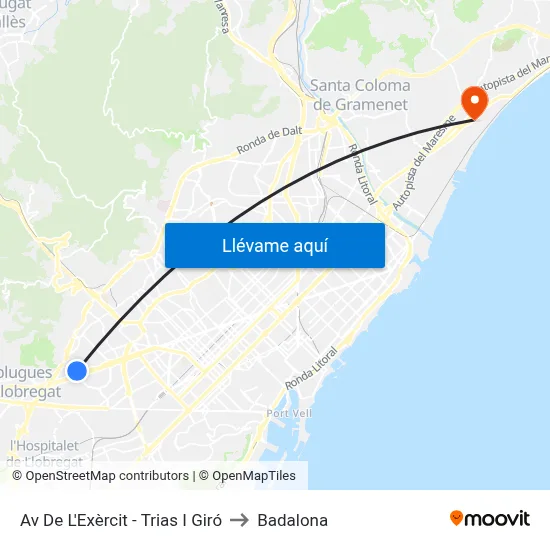 Av De L'Exèrcit - Trias I Giró to Badalona map