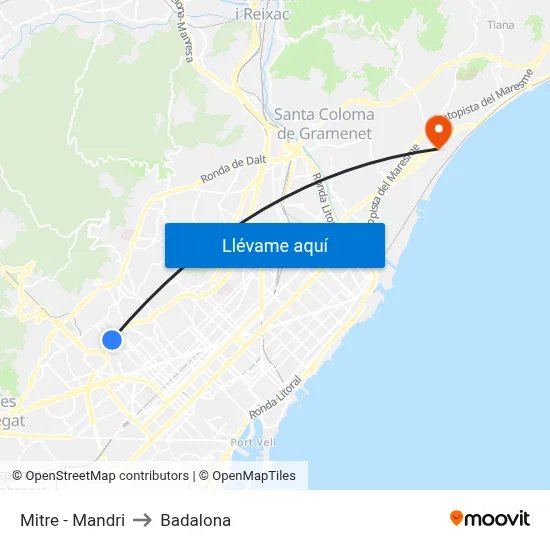 Mitre - Mandri to Badalona map