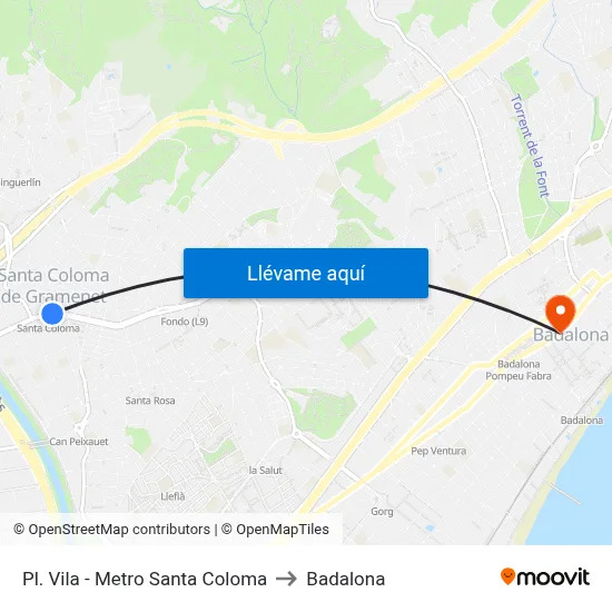 Pl. Vila - Metro Santa Coloma to Badalona map