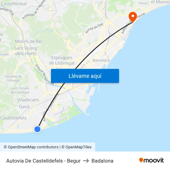 Autovia De Castelldefels - Begur to Badalona map
