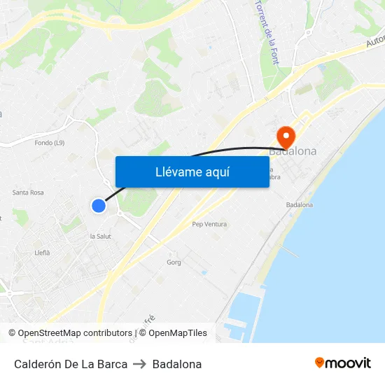 Calderón De La Barca to Badalona map