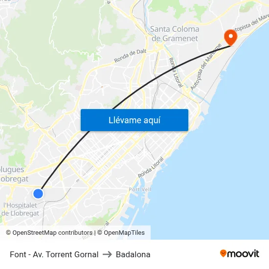 Font - Av. Torrent Gornal to Badalona map