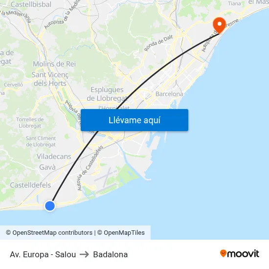 Av. Europa - Salou to Badalona map
