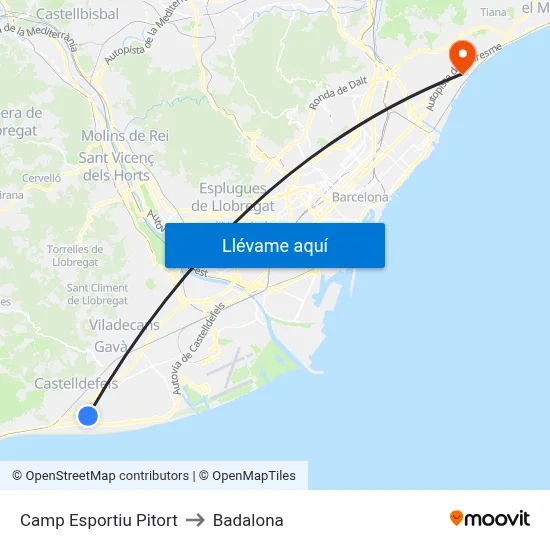 Camp Esportiu Pitort to Badalona map