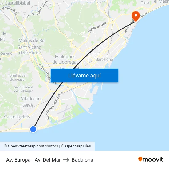 Av. Europa - Av. Del Mar to Badalona map