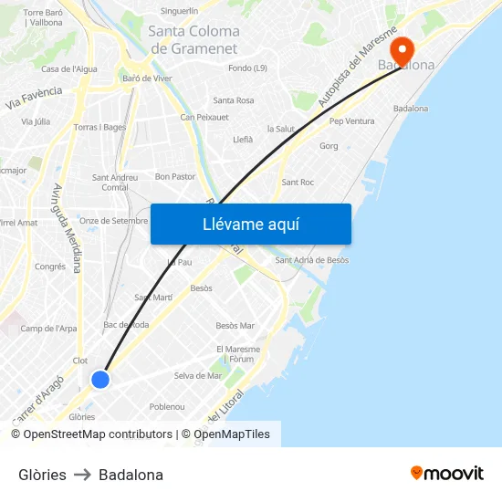 Glòries to Badalona map