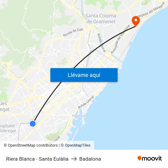 Riera Blanca - Santa Eulàlia to Badalona map