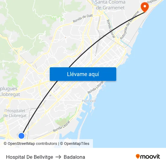 Hospital De Bellvitge to Badalona map