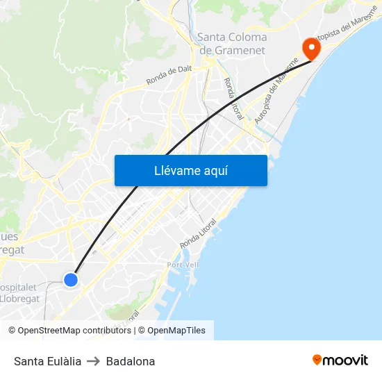 Santa Eulàlia to Badalona map