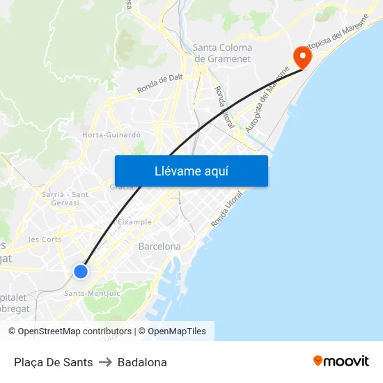 Plaça De Sants to Badalona map