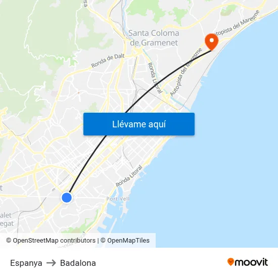 Espanya to Badalona map