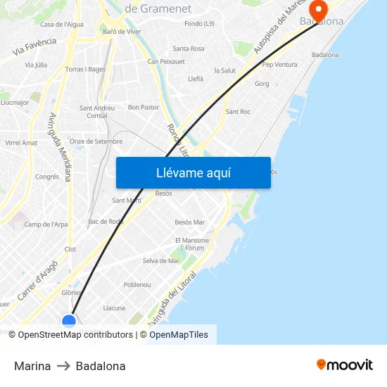 Marina to Badalona map