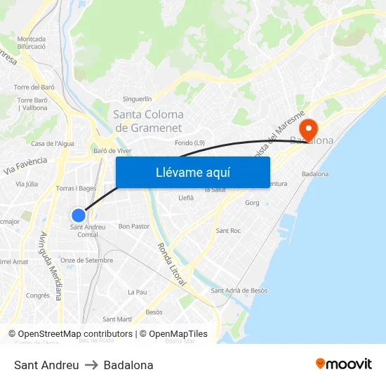 Sant Andreu to Badalona map