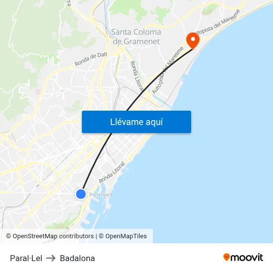 Paral·Lel to Badalona map