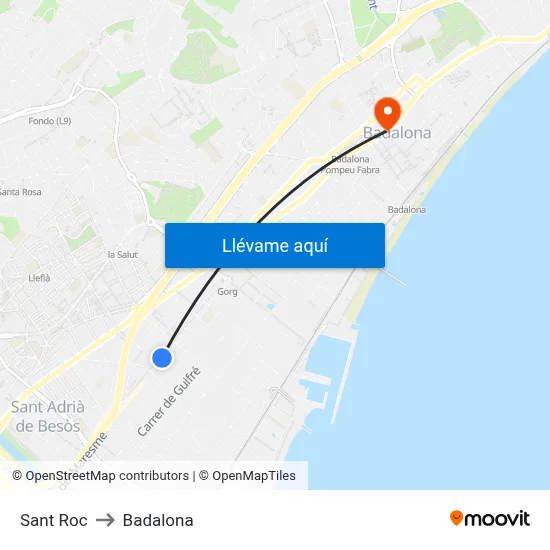 Sant Roc to Badalona map