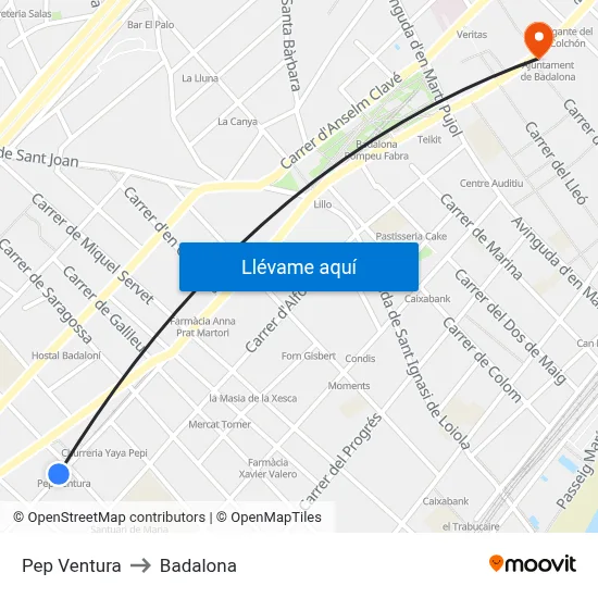 Pep Ventura to Badalona map