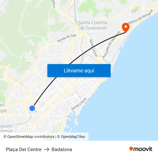 Plaça Del Centre to Badalona map