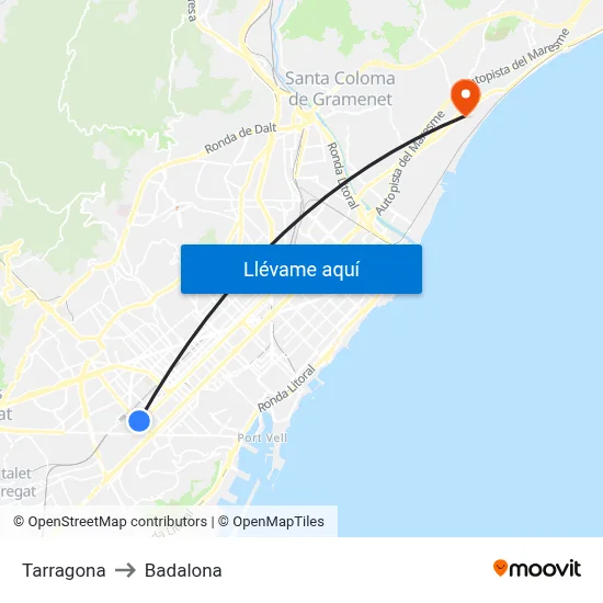 Tarragona to Badalona map