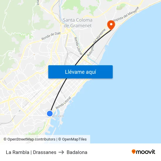 La Rambla | Drassanes to Badalona map