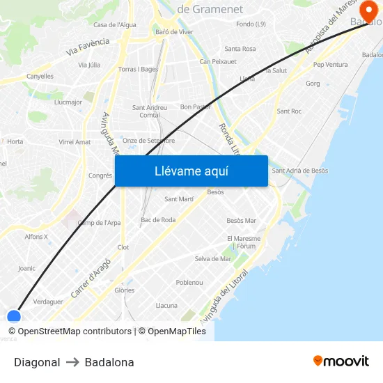 Diagonal to Badalona map